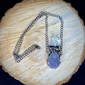 Vintage Amethyst & Clear Quartz Crystal Necklace